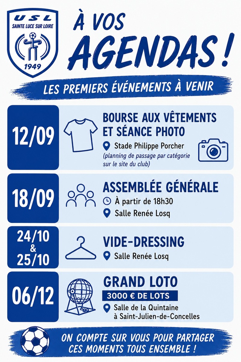 AGENDA EVENEMENTS DEBUT DE SAISON