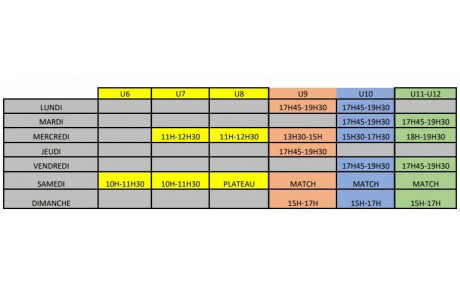 U6 à U12 : Nouveaux horaires entraînements &quot;couvre-feu&quot;