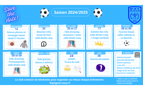 AGENDA EVENEMENTS DE LA SAISON