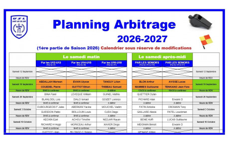 PLANNING ARBITRAGE PAR LES JOUEURS